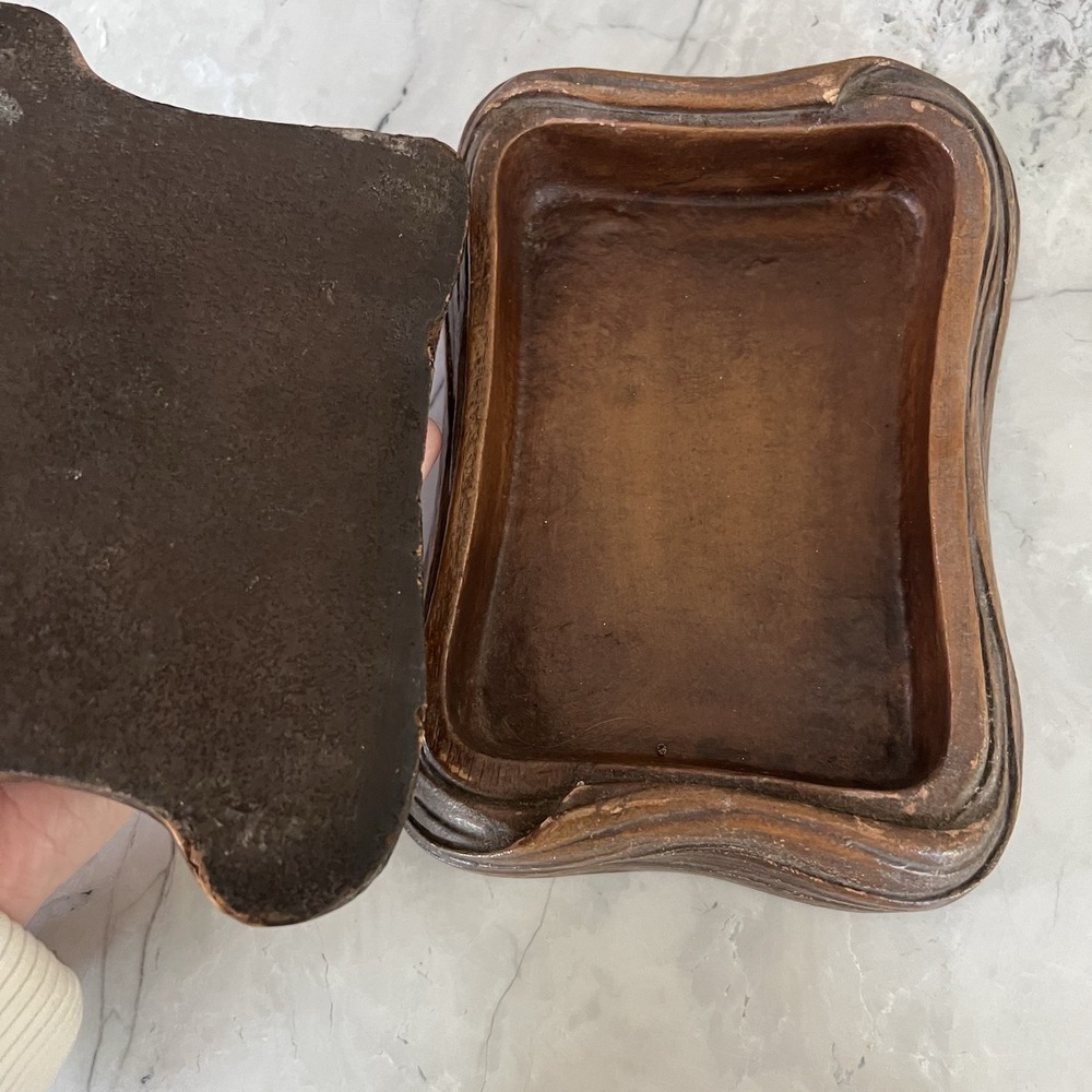 Vintage Syroco Present Bow Faux Wood Carved Storage Souvenir Jewelry Candy‎ Box - Picture 2 of 7